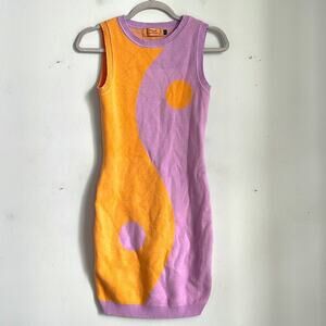 Stella Dallas Feeling Groovy Yin Yang pastel knit sleeveless tank mini dress S
